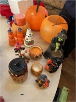 lot of halloween decor, candle