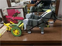 Homemade wooden horses and cultivator