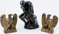 1776 Eagle Brass Bookends & The Thinker Statue