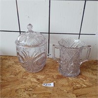 1 Crystal 2 Handled Vase, 1 Crystal Dish with Lid