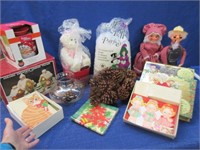 wax warmer -new old holiday cards -bottle dolls -