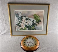 Flower framed print, wall clock