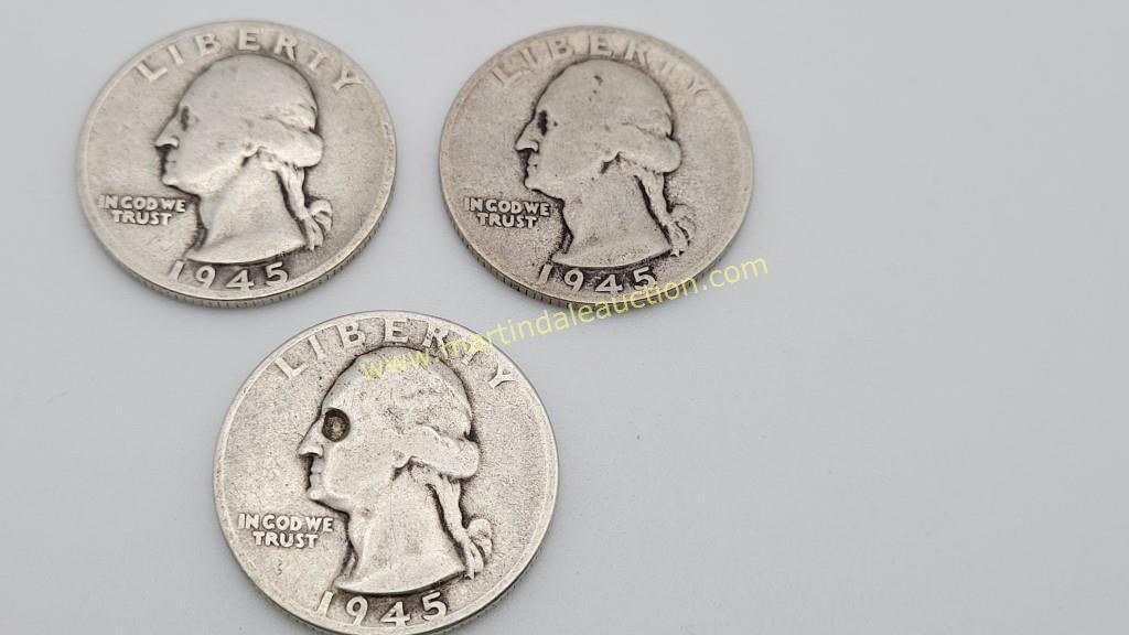 3) 1945  Silver Washington Quarters