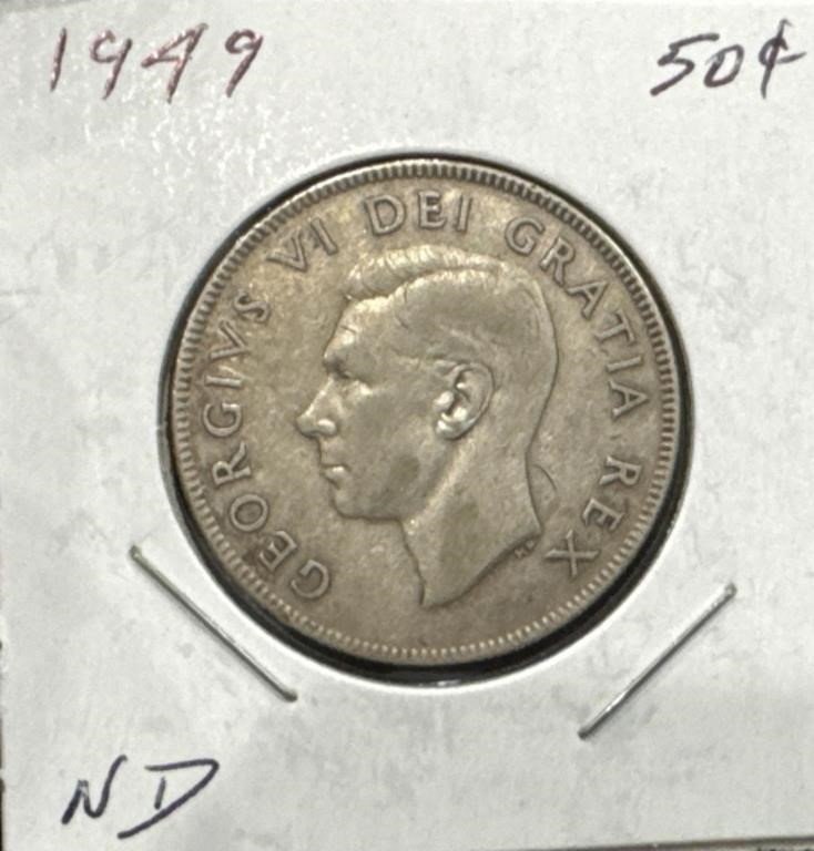1949 50 Cents Silver Coin- Narrow Date (ND)