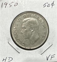 1950 50 Cents Silver Coin- Half Design