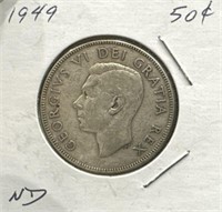 1949 50 Cents Silver Coin- Narrow Date (ND)