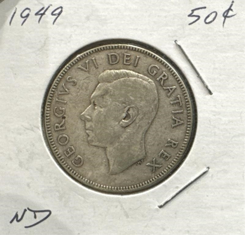 1949 50 Cents Silver Coin- Narrow Date (ND)