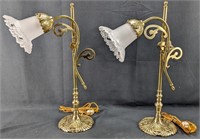 (2) Vintage-Style Brass Table Lamps