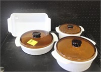 Set of 3 Fire King Casserole Dishes with Amber