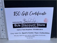 50$ gift certificate to BJs discount store