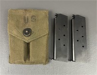 WWII U.S. .45 Cal Pouch & Two Magazines