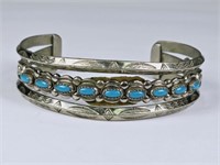 Vintage Nickel Silver & Turquoise SW Style Cuff