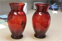 Pair of Red Glass Vases
