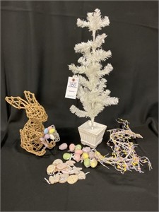 White Easter Tree w/ Decorations & Bunny Light