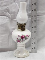 White Glass Oil Lamp with Pink Roses
