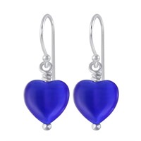 Handmade Blue Glass Heart Earrings
