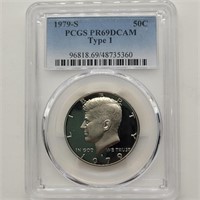 1979 S PCGS PR69DCAM TYPE 1 KENNEDY HALF DOLLAR