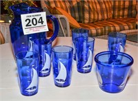 Blue sailboat pitcher & glasses