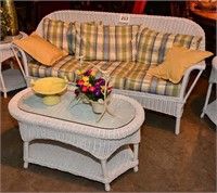 Wicker sofa 66" w and table 19" t x 36" x 19"