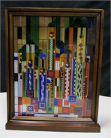 Colored Decal Glass Art Decor In Wood Frame