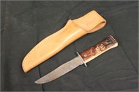 Colonial Knife w Carvings on Handle & Sheath