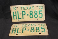 '72 Texas Matching License Plates-HLP 885