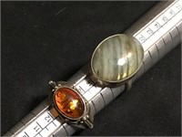 Sterling Amber & Labradorite Stone Ring