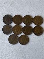 Lot of (10) Indian Head Pennies (1800’s, etc...)
