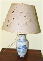 Blue and white pottery oriental style lamp