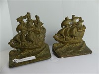 PAIR ANTIQUE CAST SHIP BOOKENDS