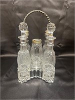 Antique Glass Cruet Vinegar/Oil Bottles Set