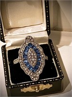 Art Nouveau Setting style Ring w/ Sapphire blue