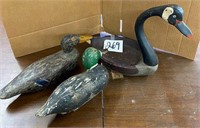 2 Wooden Duck Decoys, 1 Goose