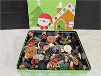 10" x 2.5" Vintage Buttons in Christmas Tin