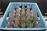 Vintage Dr Pepper & Pepsi Bottles in Milk Crate