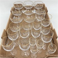 Tray- Fostoria Crystal Gold Rimmed Glasses