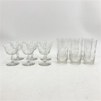 2 Trays- Etched Crystal Sherbet & Water Glasses