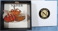 NEW NAPIER GOLD TONED PUMPKIN TRIO PIN W/BOX