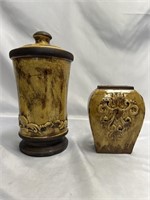 GLAZED CERAMIC DECORATIVE CANISTER 13 INCHES AND