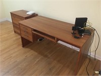 Desk 5ft.x 30D x 28H, and wood dresser and shelf