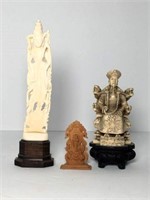 Carved Wood Ganesha, Carved Resin Thai Figurine &