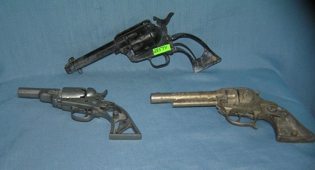 Group of 3 early Heavy cast Metal Toy Guns