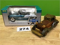 DieCast Metal 55 Chevrolet and Vintage Wooden Car