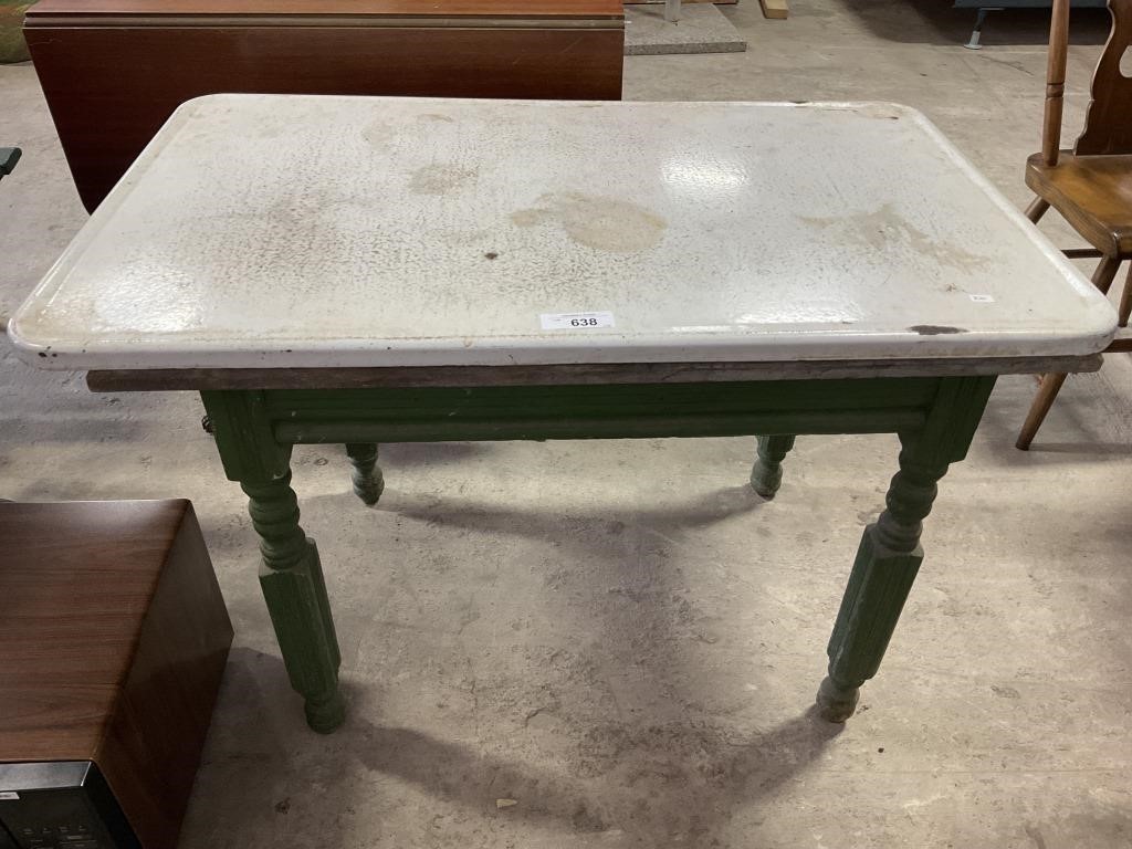 Antique Wooden Table W/ Porcelain Top.