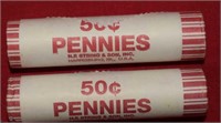 Two Unopened Rolls of 2009D Lincoln Pennies
