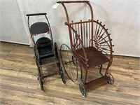 2pc Antique: Wheelchair, Baby Buggy