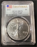 2022 SILVER AMERICAN EAGLE, GRADED MS70, FIRST