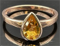 Rose Gold Tone Yellow Stone Ring, Sz 7
