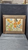 Floral & Butterfly Crewel Picture 18" x 15"