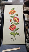 Red Orange Crewel Picture 36" x 18"